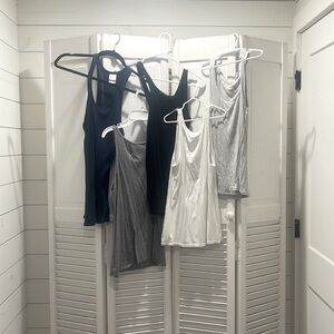 Set of 5 tanks.  All from target.  1 blue, 1 black, 2 grey, 1 white.